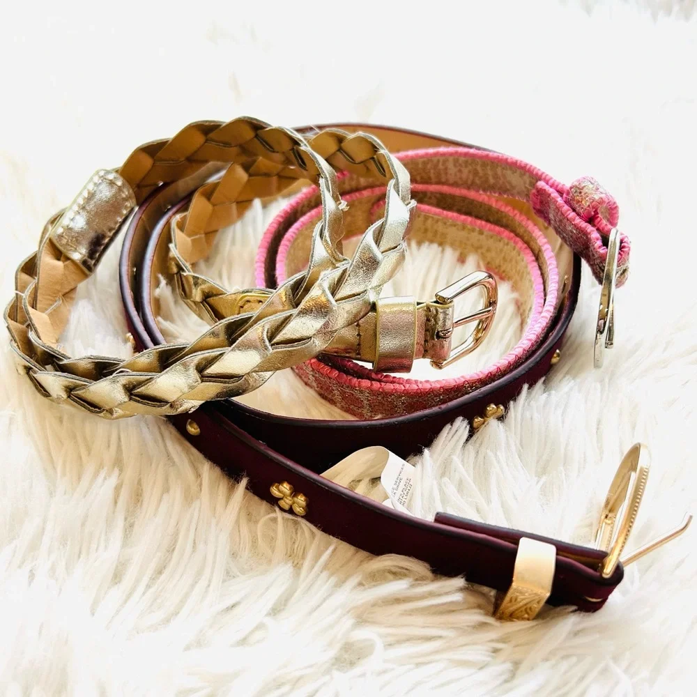 Girls 3 belts Lot Bundle. Sizes XS , 4-7- Pink, Gold, Burgundy-Children Belt Set